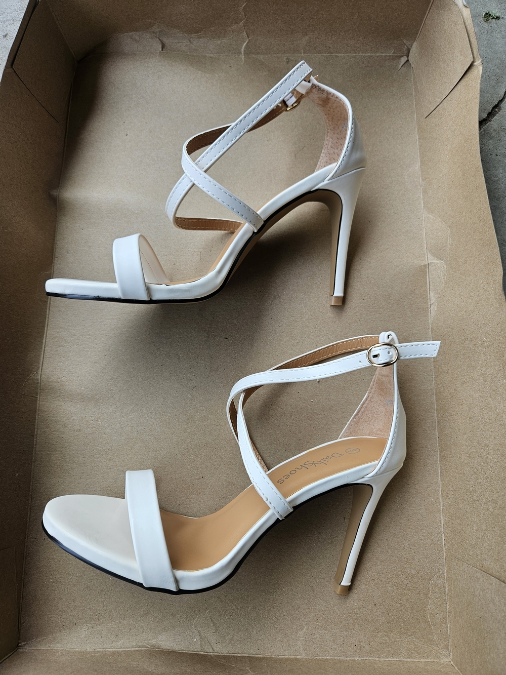 Classic White Strappy Stiletto Heels with Ankle Buckle